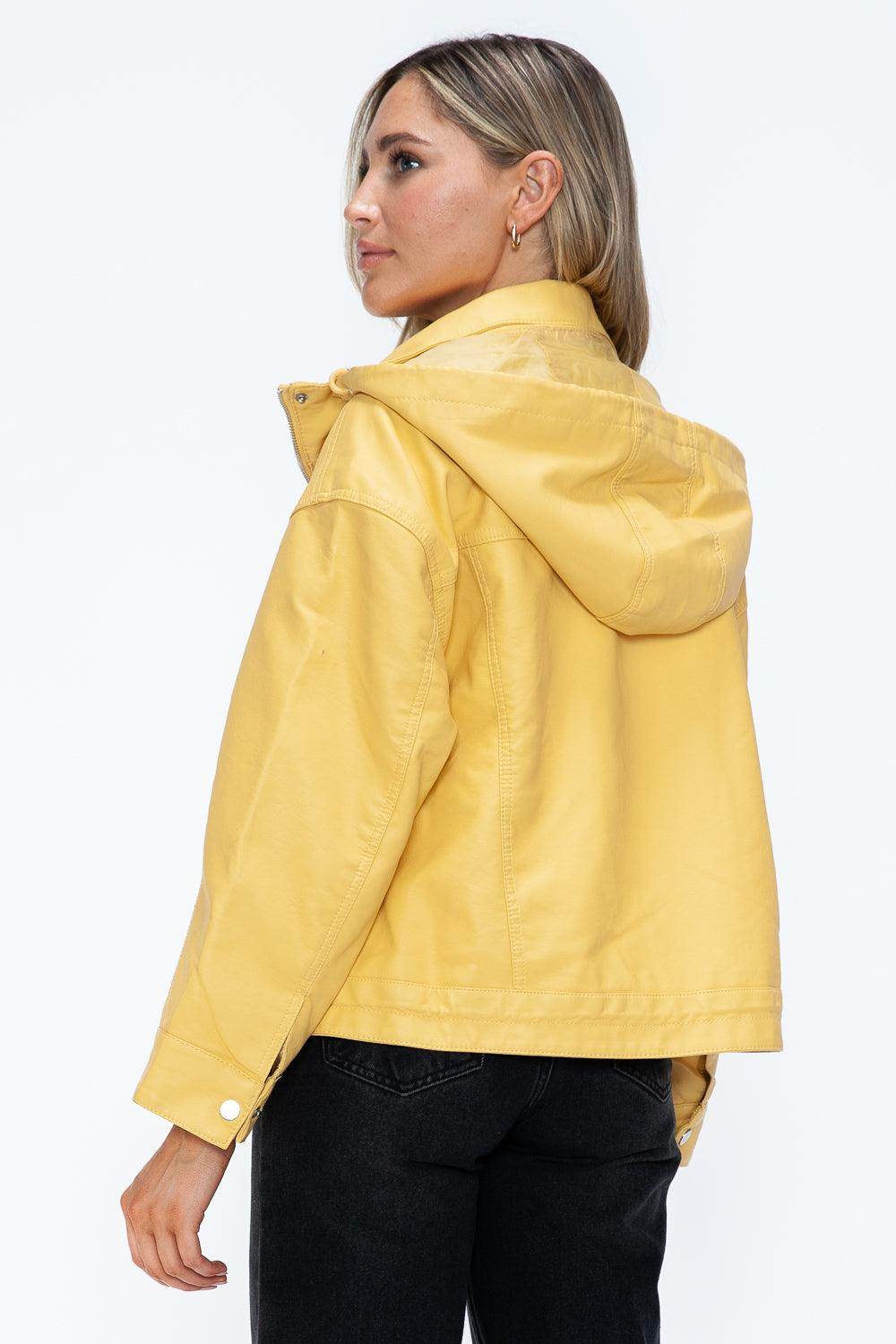 How Dare U Drawstring Hem PU Leather Zip Up Jacket for Women