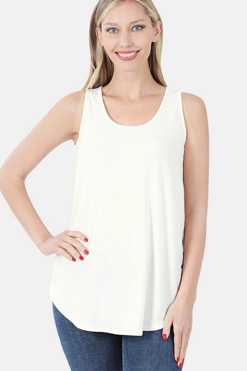 Zenana Round Neck Curved Hem Tank for Stylish Layering