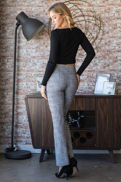 Heimish Full Size Plaid Flare Pants With Wide Waist Band Plus Size