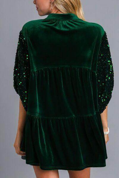 Umgee Sequin Detail Tiered Back Half Sleeve Shirt for Women