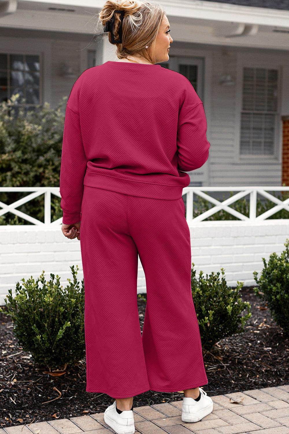 Double Take Full Size Textured Long Sleeve Top and Drawstring Pants Set for Women