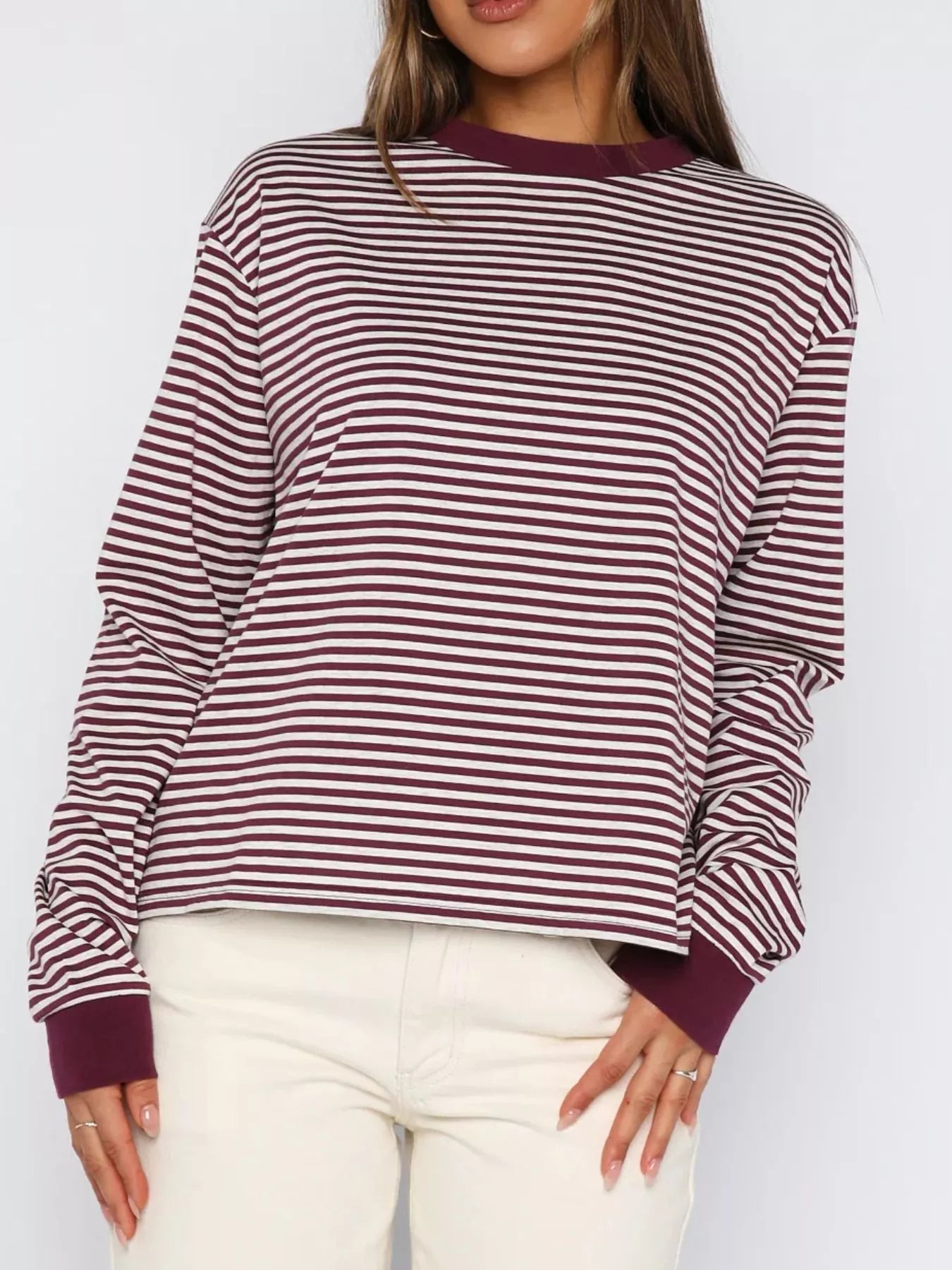 Striped Oversized Round Neck Sweatshirt