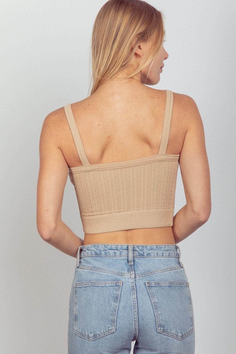 Very J Cable Knit Seamless Cropped Cami for Women