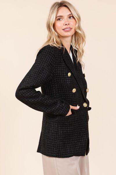 Mittoshop Plaid Texture Double-Breasted Long Sleeve Blazer