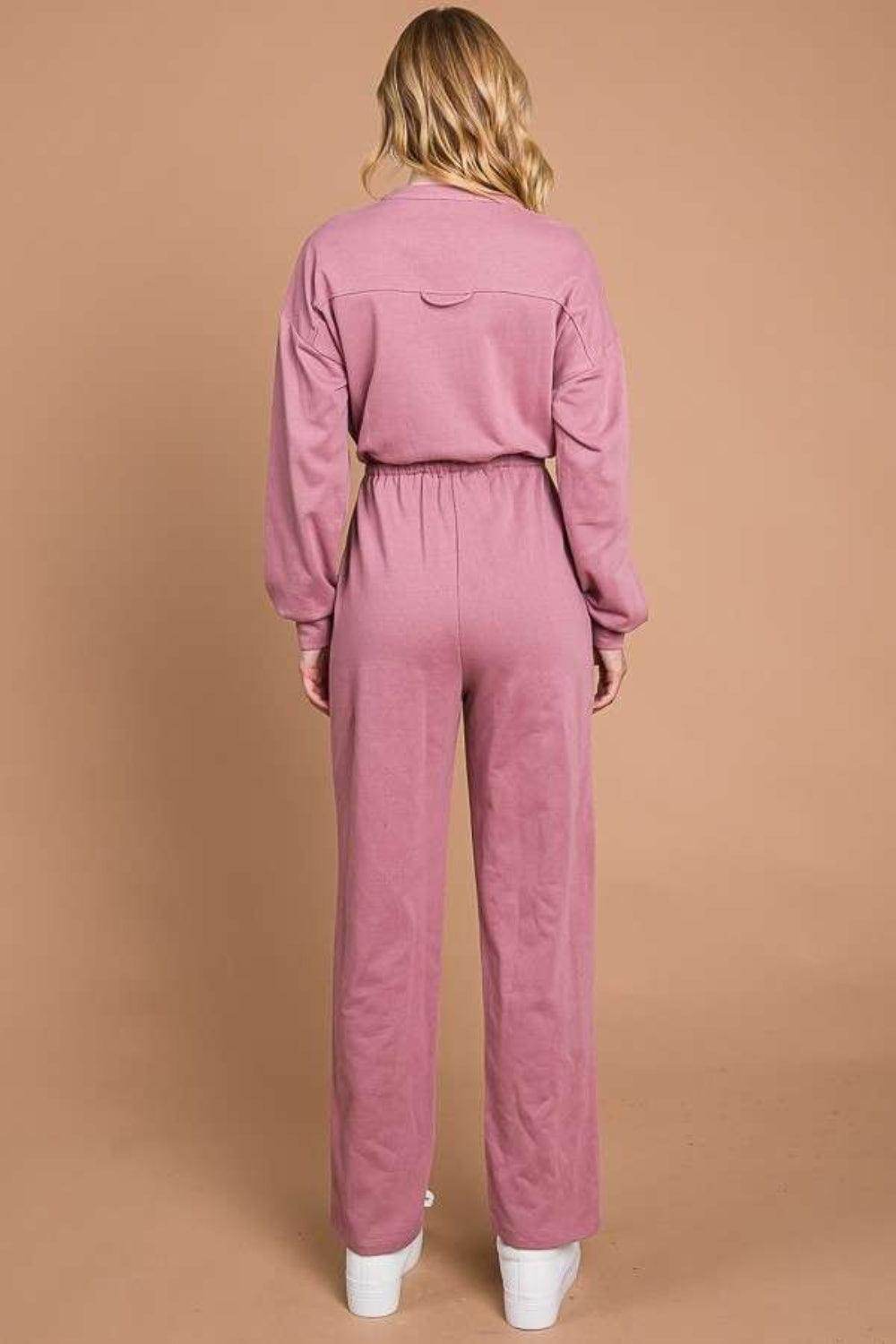 Culture Code Full Size Button Up Drawstring Waist Jumpsuit