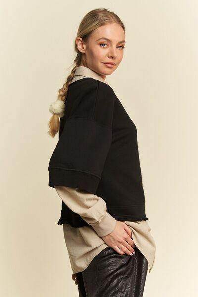 Davi & Dani Faux Layered French Terry Contrast Top Style