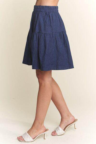 ADORA Elastic Waist Wide Leg Denim Shorts for Women