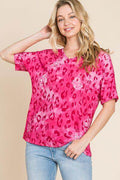 BOMBOM Leopard V-Neck Short Sleeve T-Shirt for Women