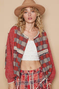 POL Round Neck Long Sleeve Plaid Shirt for Women Casual