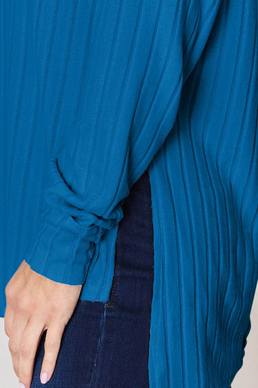 Basic Bae Full Size Ribbed Round Neck Slit T-Shirt for Women