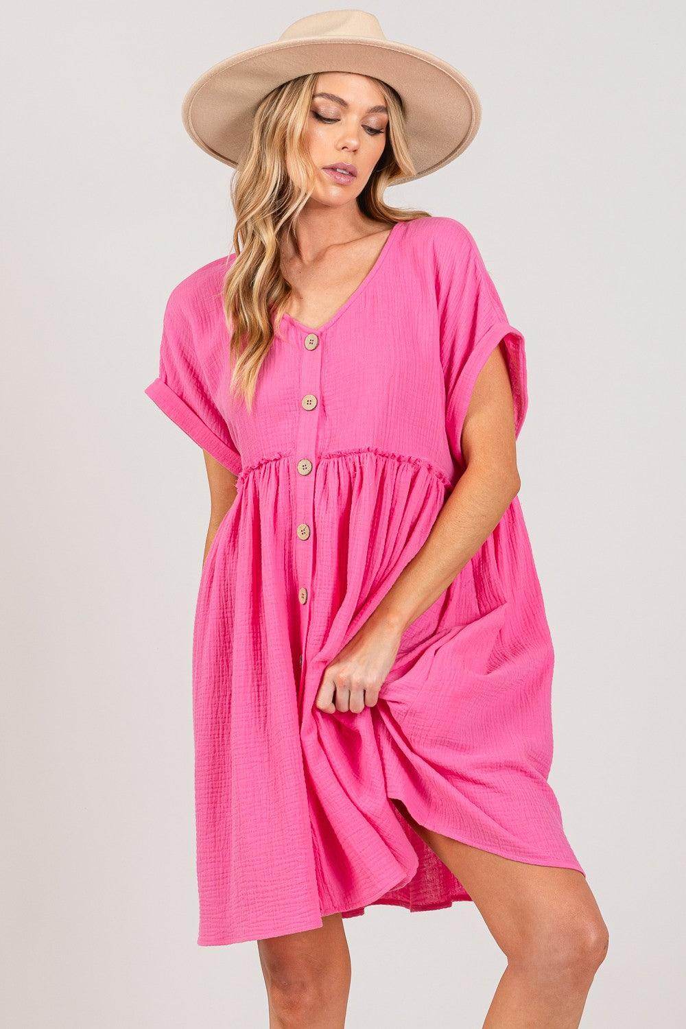 SAGE + FIG Button Up Short Sleeve Dress for Women