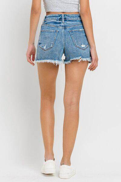 Lovervet Stepped Waist Raw Hem Denim Shorts for Summer