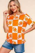Haptics Football Checkered Print Short Sleeve T-Shirt for Fans
