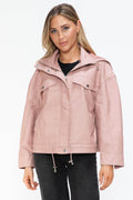 How Dare U Drawstring Hem PU Leather Zip Up Jacket for Women