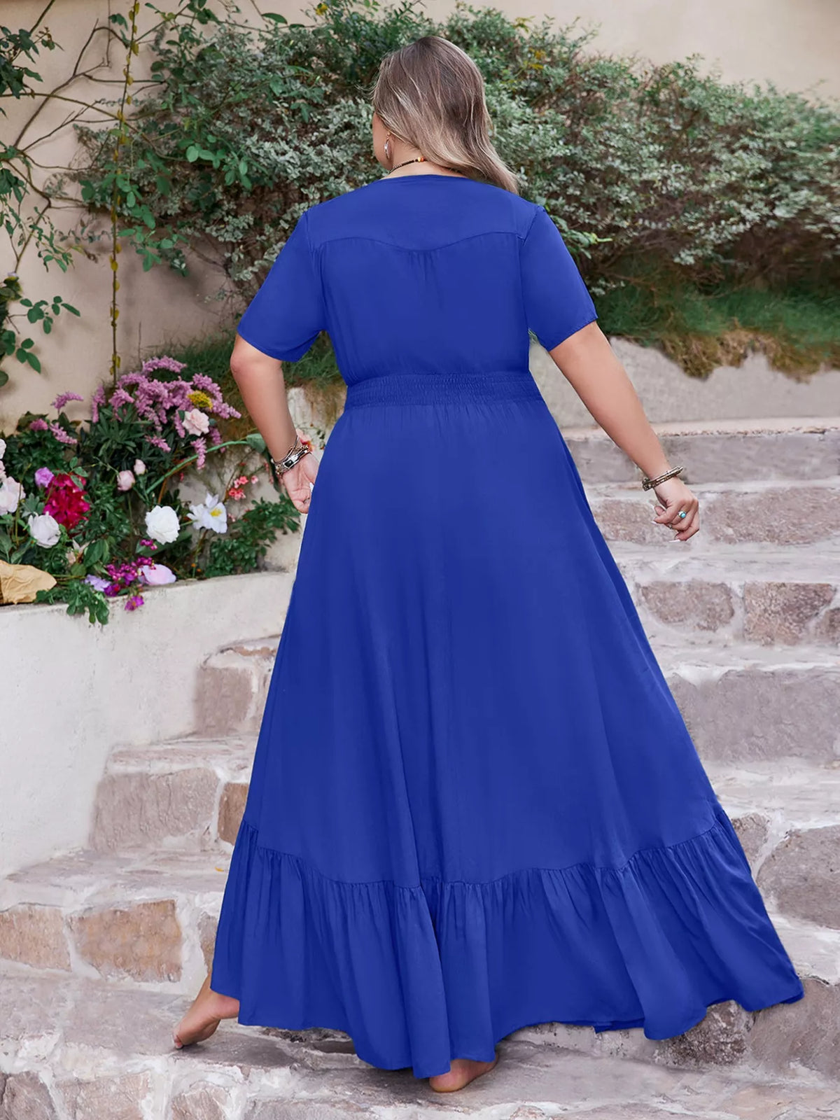 Ruffled Hem V-Neck Maxi Dress