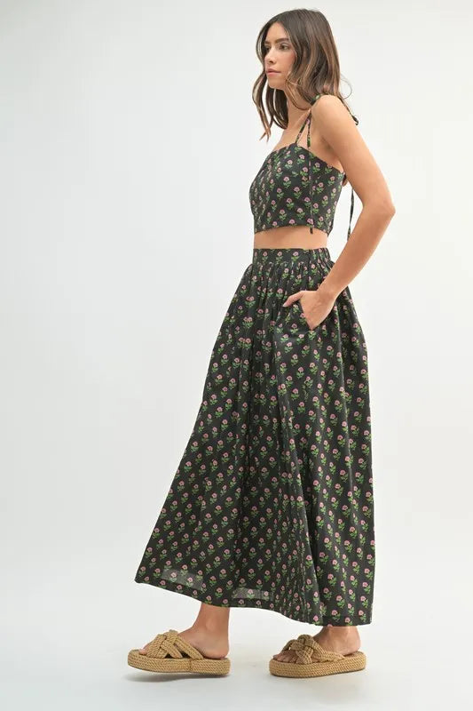 MABLE Floral Crop Top and Skirt Set