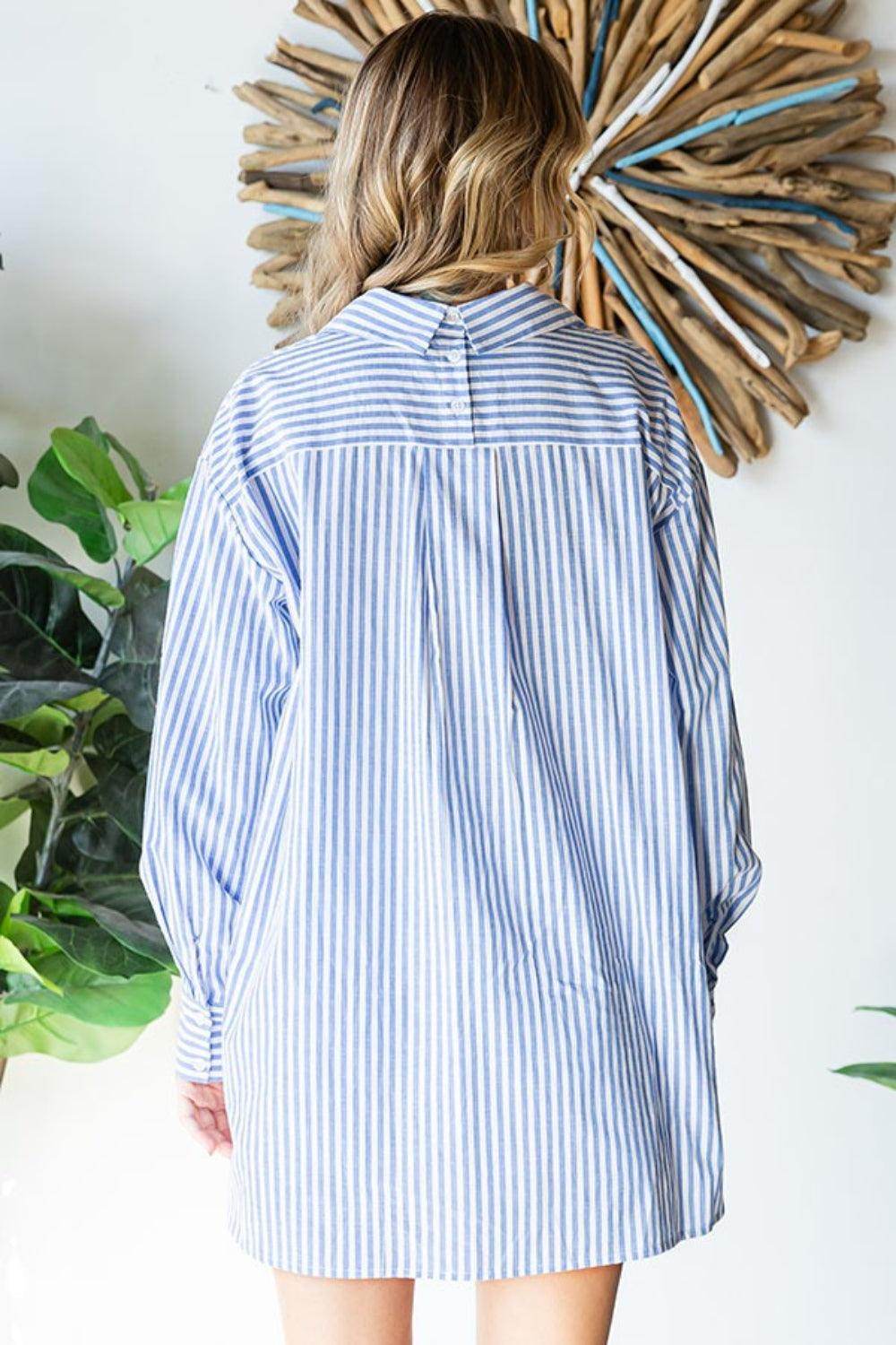 First Love Striped Button Down High-Low Hem Shirt for Women