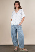 VERY J Flower Embroidered Woven Blouse