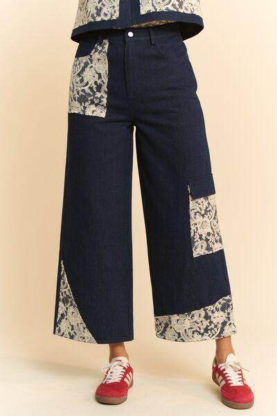 Davi & Dani Lace Applique Wide Leg Jeans for Women