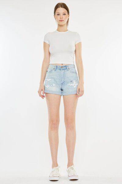 Kancan High Rise Repaired Mom Denim Shorts for Women