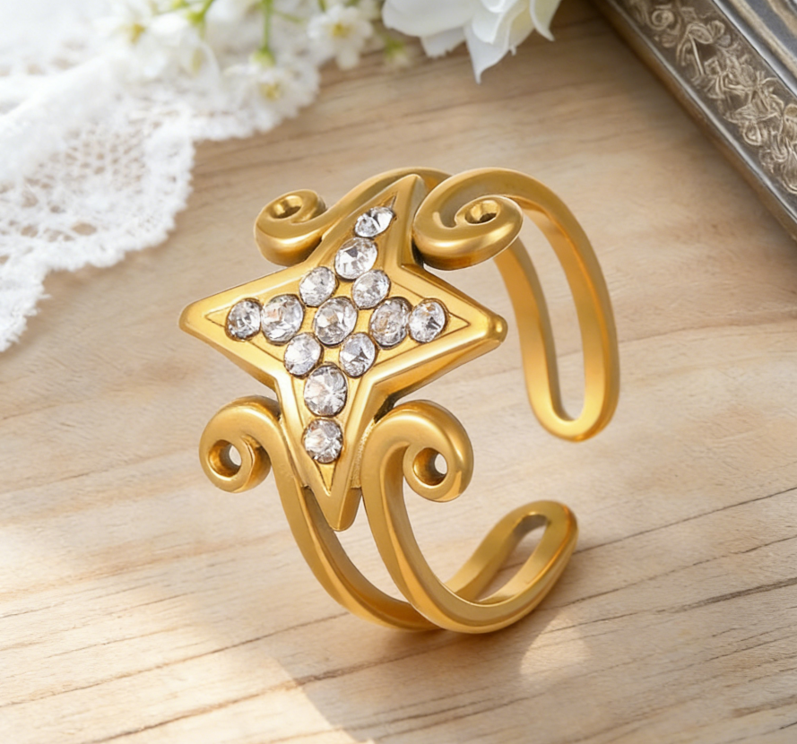 18K Gold Stainless Steel Natural Stone Ring