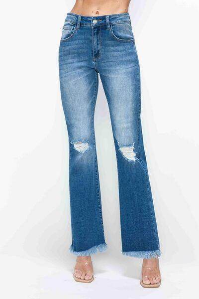Bytos Full Size Raw Hem Distressed High Rise Bootcut Jeans