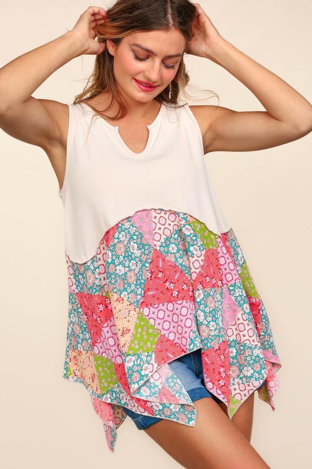 Haptics Full Size Patchwork Shark Bite Color Block Tank Top