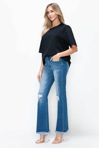 Bytos Full Size Raw Hem Distressed High Rise Bootcut Jeans