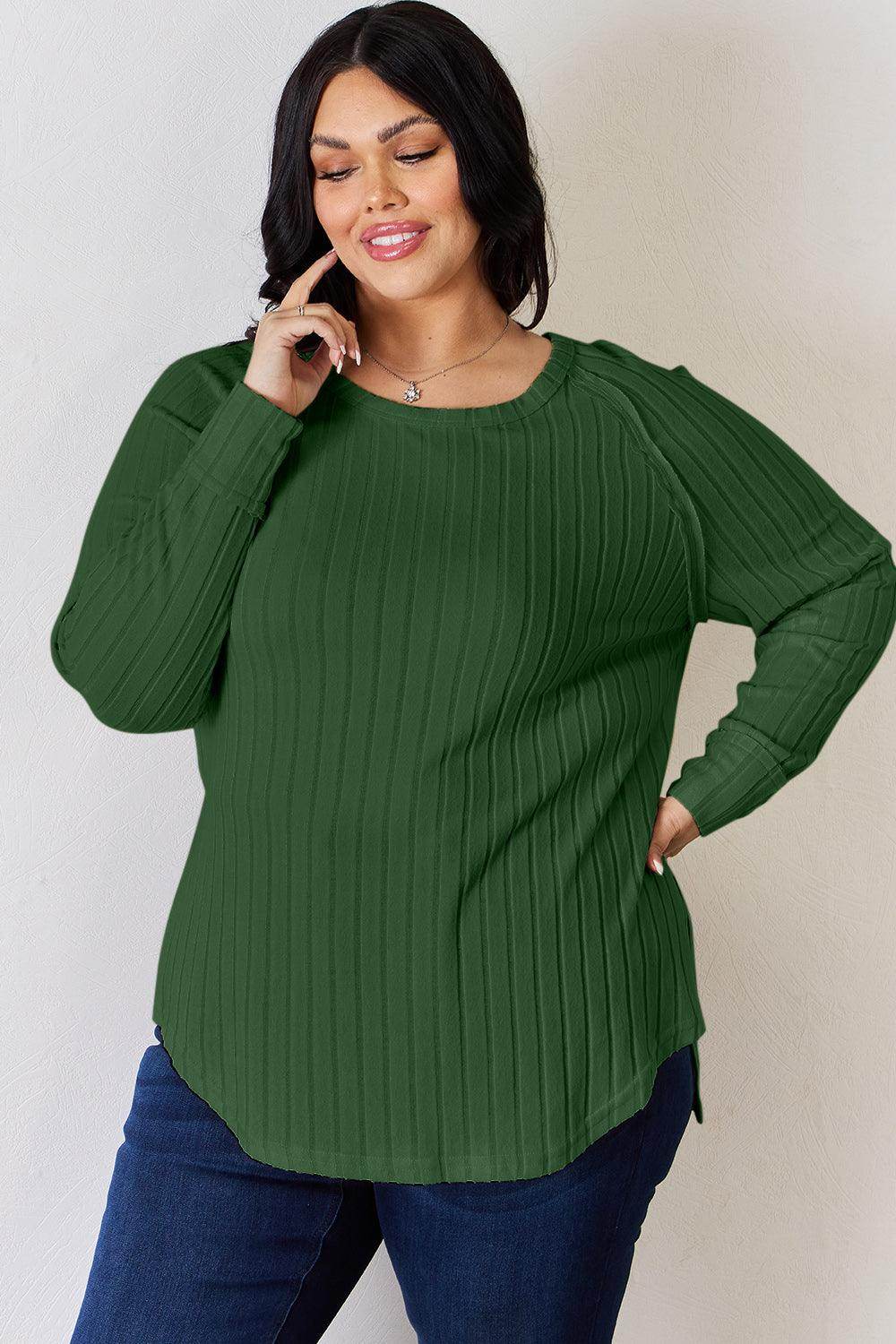 Basic Bae Full Size Ribbed Round Neck Slit T-Shirt for Women