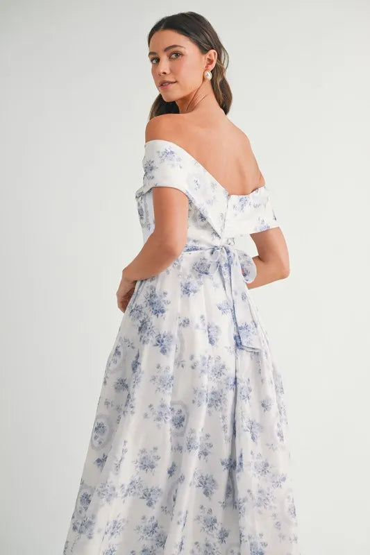 High End MABLE Floral Printed Off Shoulder Maxi Dress