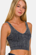 Zenana Washed Ribbed Cropped V-Neck Tank Top for Women