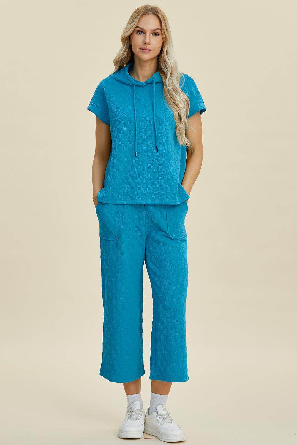 Double Take Full Size Texture Hoodie and Pants Set