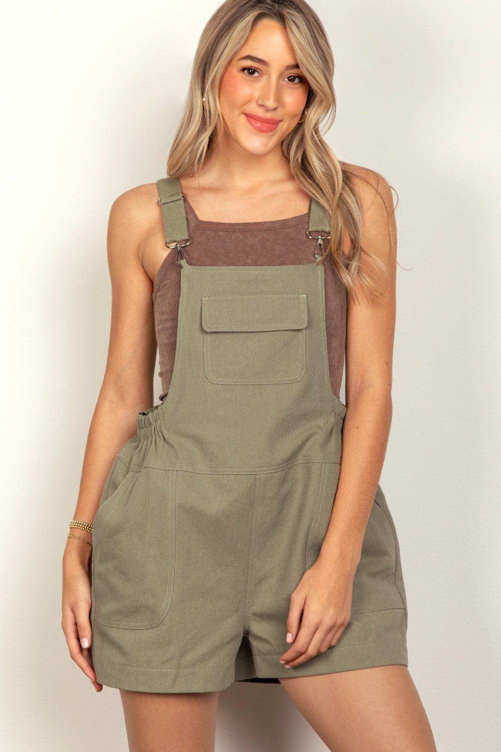 Very J Adjustable Suspender Overalls with Pockets for Women