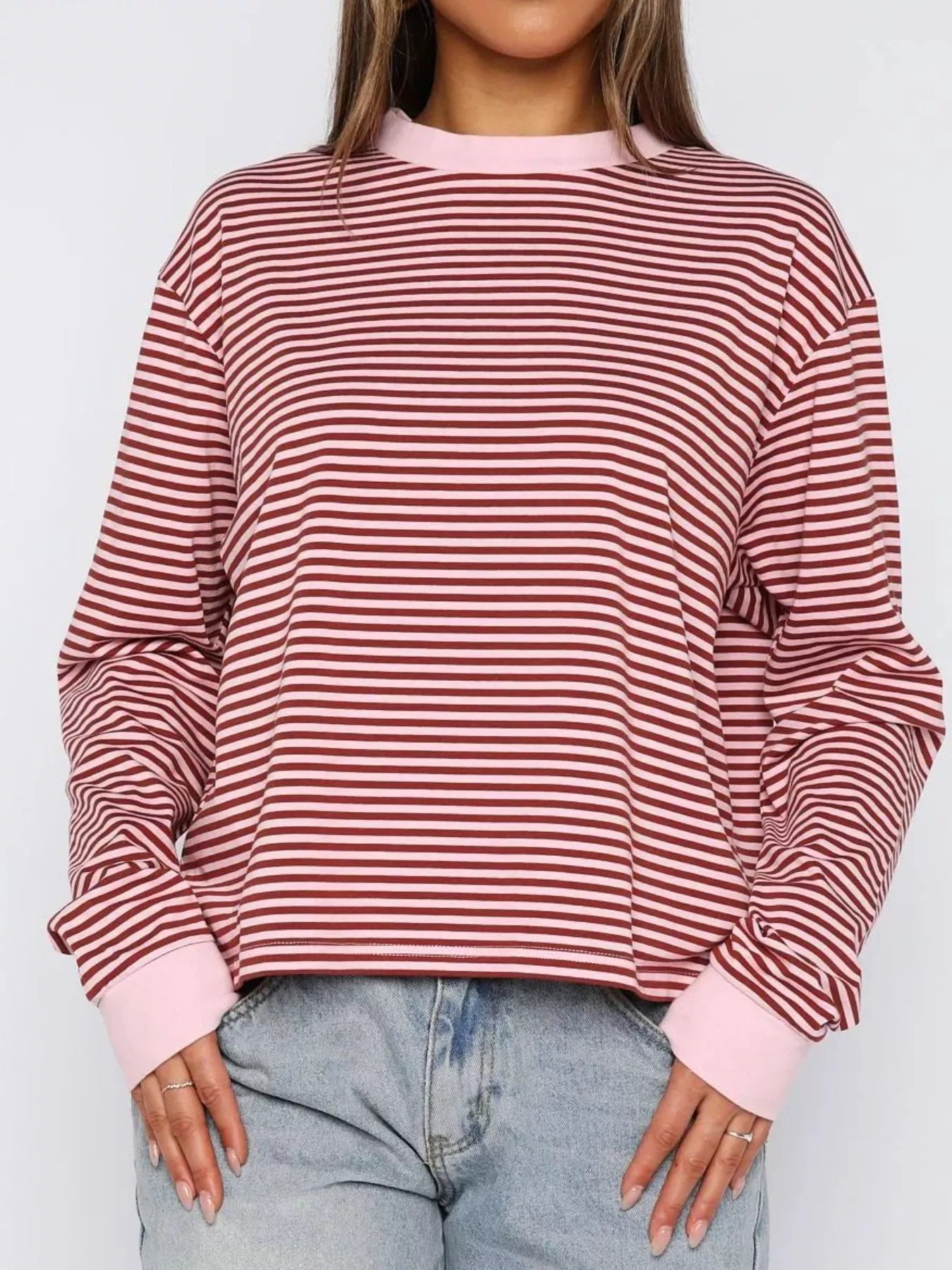Striped Oversized Round Neck Sweatshirt
