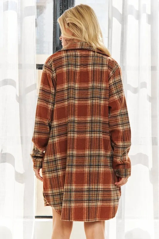 ADORA Full Size Button Down Flannel Shacket Plus Size