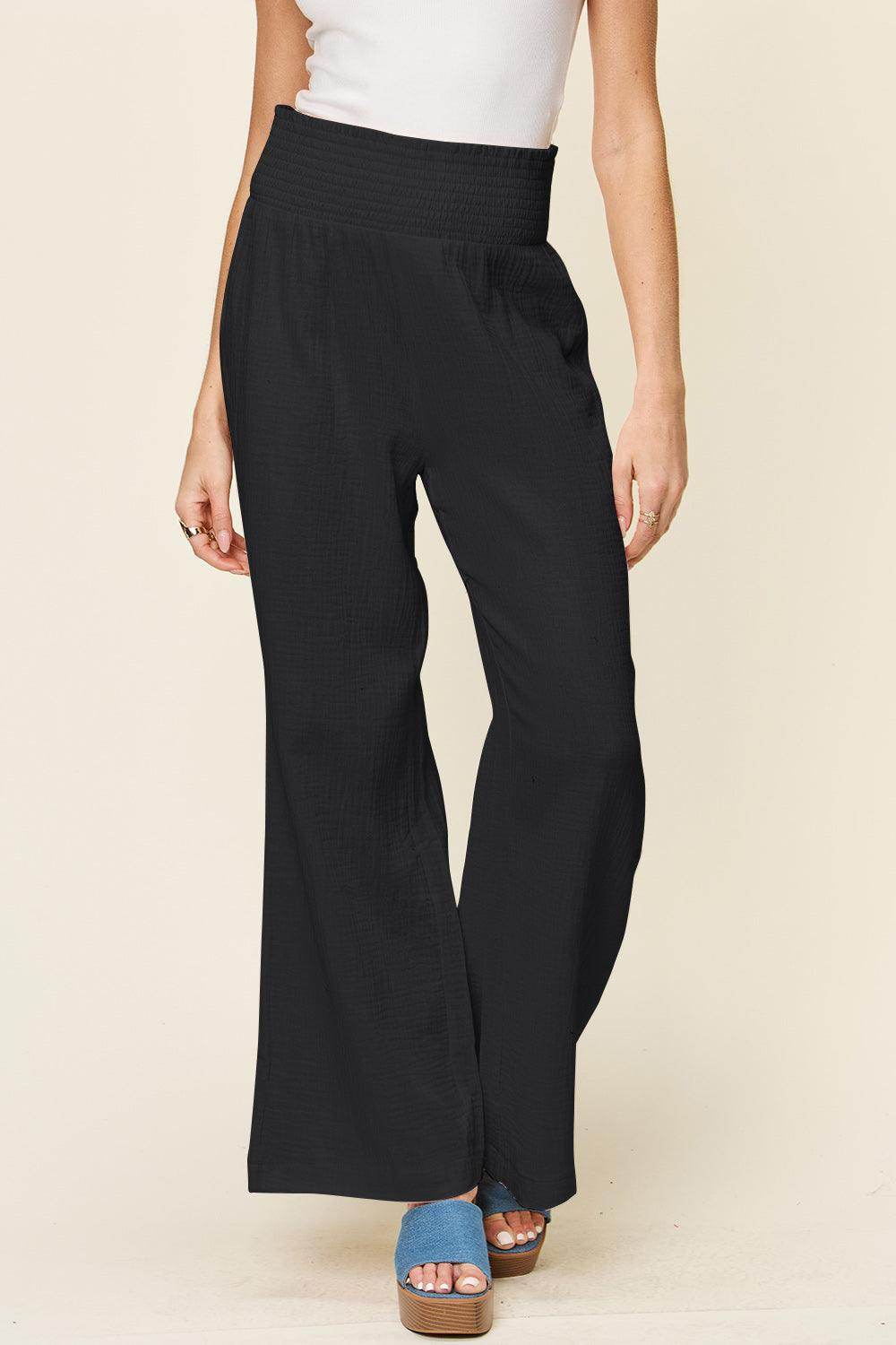Double Take Full Size Texture Smocked Waist Wide Leg Pants For Women