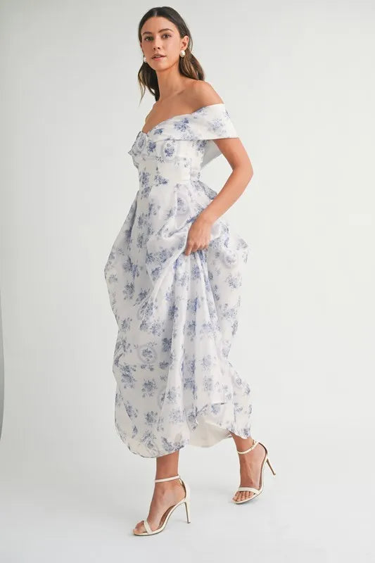 High End MABLE Floral Printed Off Shoulder Maxi Dress