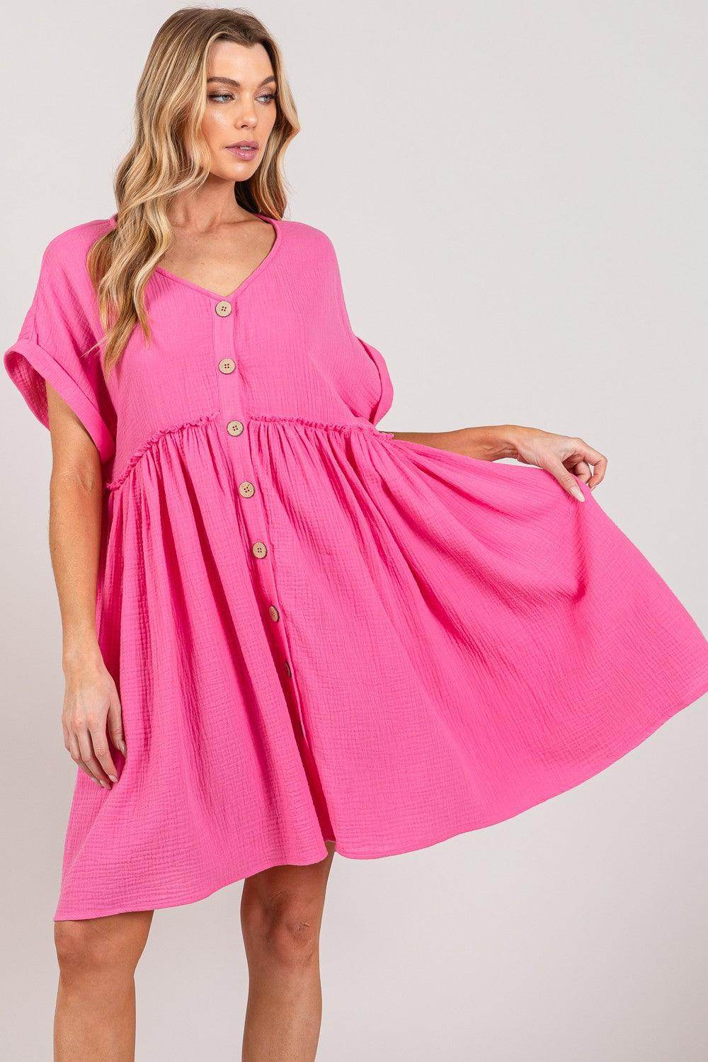 SAGE + FIG Button Up Short Sleeve Dress for Women