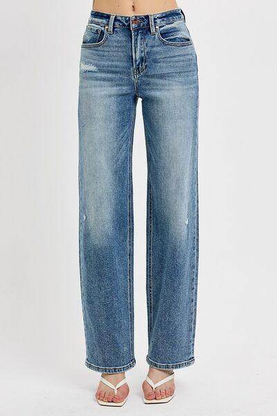 RISEN Full Size Distressed Wide Leg Jeans Plus Size Fashion
