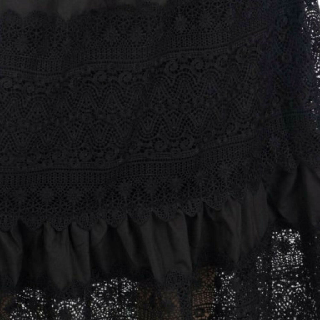 Emily Guipure Lace Top & Maxi Skirt Set In Black
