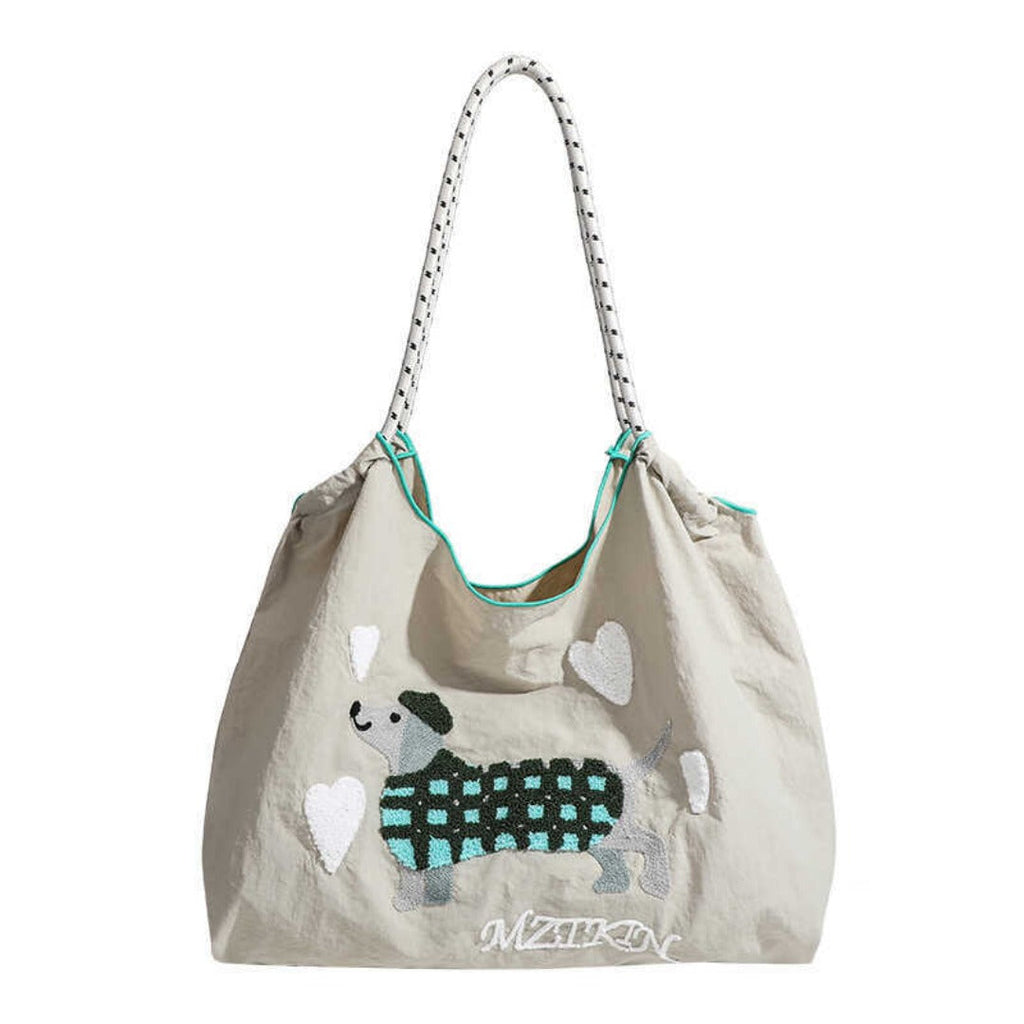 Large Capacity hobo bag with Embroidered Dog pattern, Shoulder bag Nylon, Shoulder shoulder Bag, Commuter hobo Bag Female