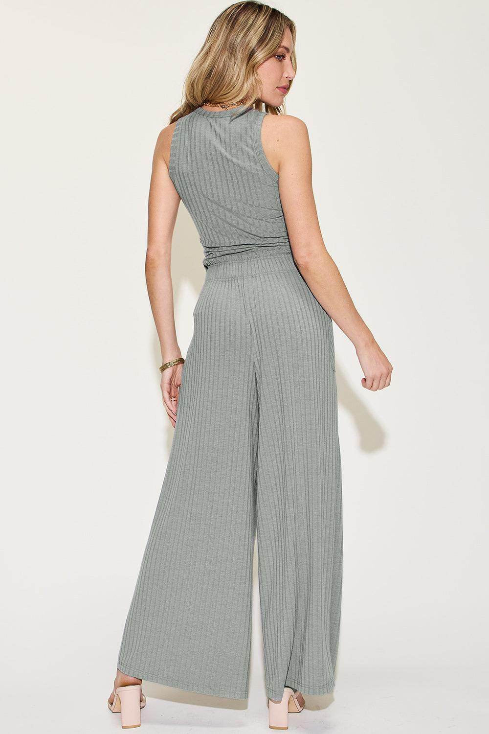 Basic Bae Full Size Ribbed Tank and Wide Leg Pants Set