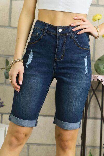 ADORA Distressed Denim Shorts with Pockets for Women