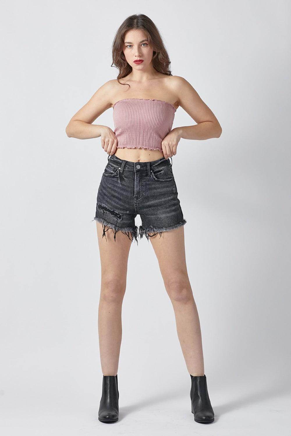 RISEN Raw Hem Denim Shorts with Pockets for Women