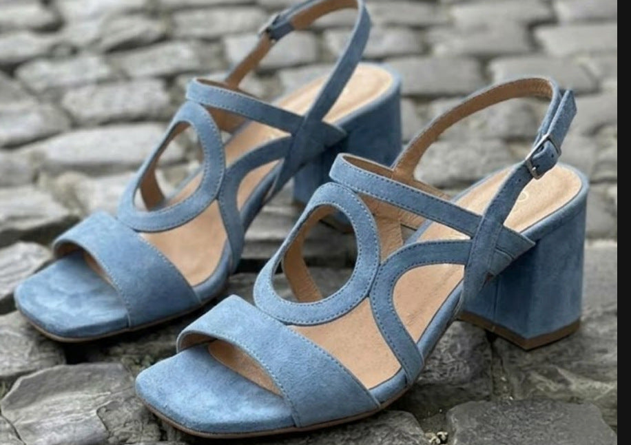 Women's Suede Hollow-Out Buckle Strap High Heel Sandals