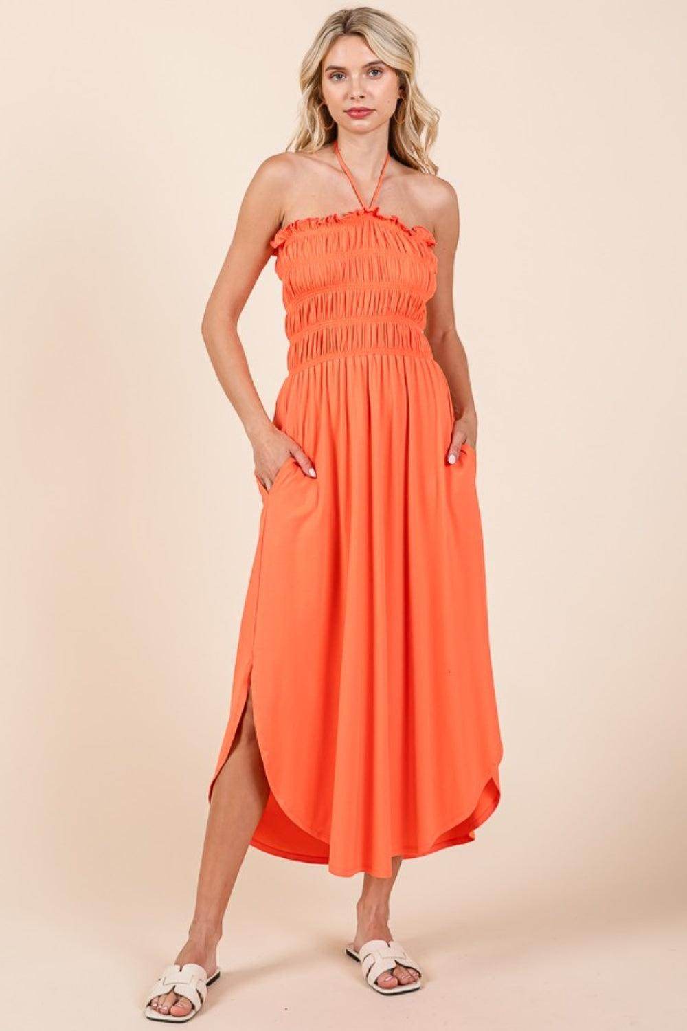 Culture Code Tie Back Shirring Dress with Pockets Chic