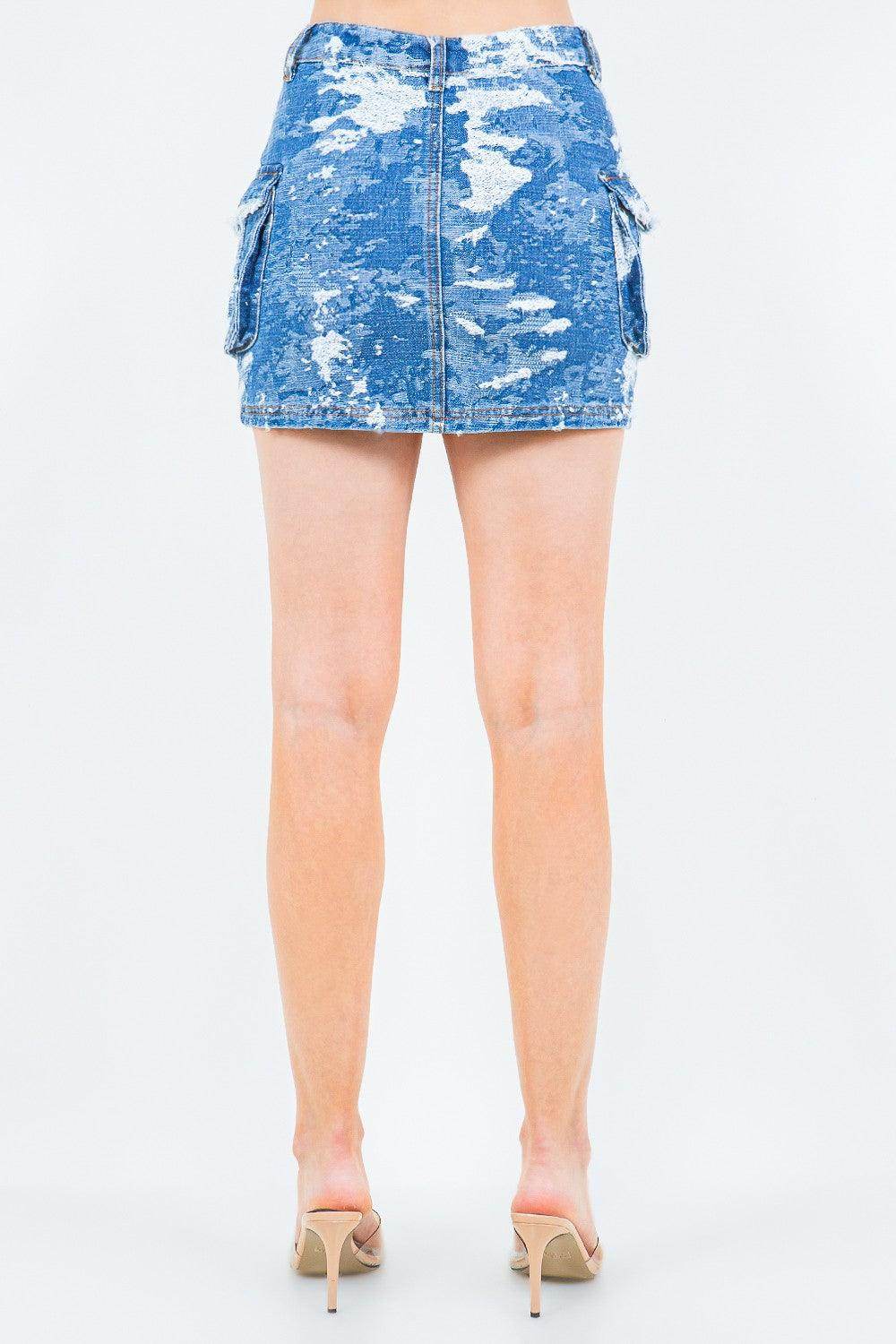 American Bazi Jacquard Trim Cargo Mini Denim Skirt Fashion