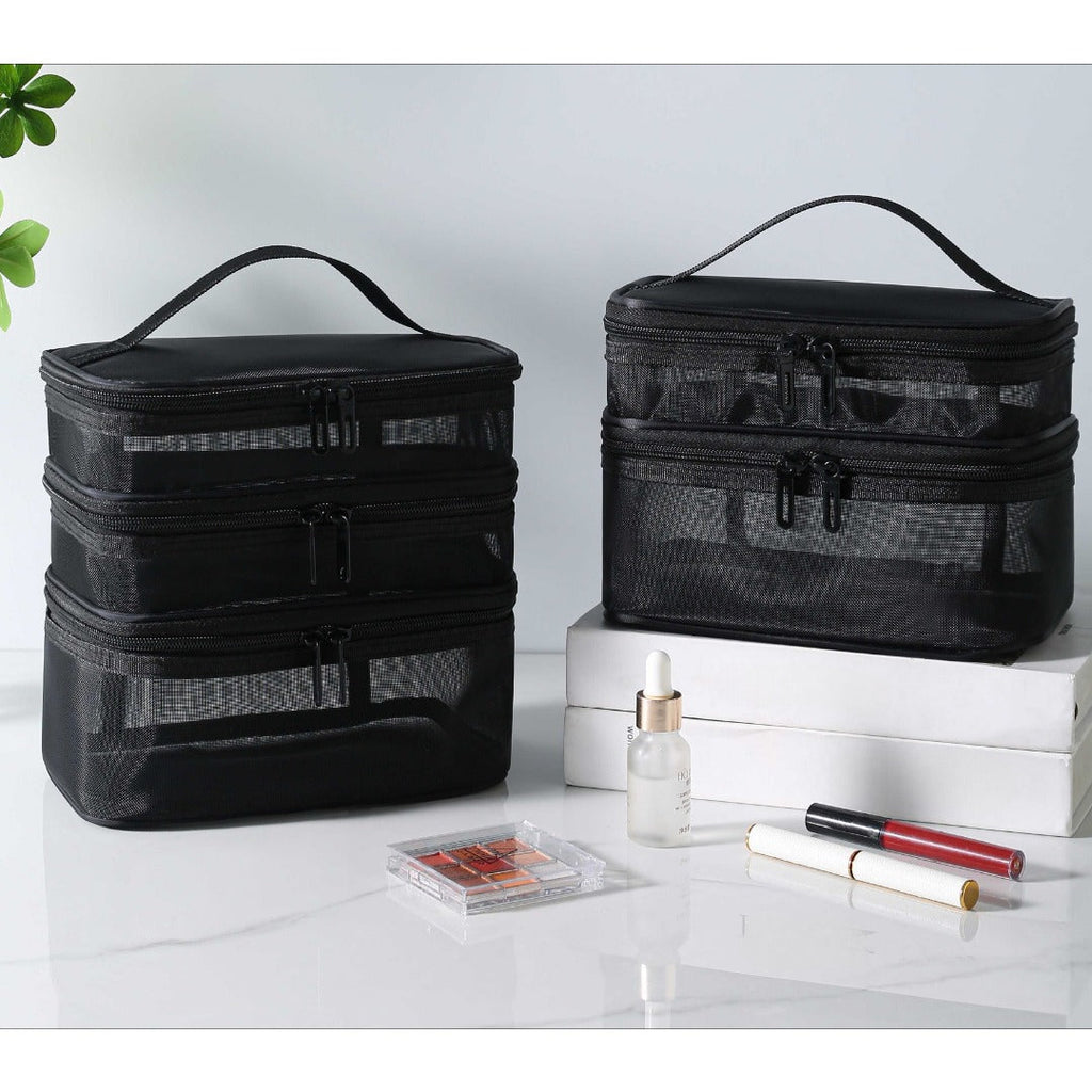 Mesh cosmetic bag, lightweight large capacity three-layer toilet bag, double-layer storage bag, travel mesh bag, tool storage box portable, Mesh ShowerTote Bag,