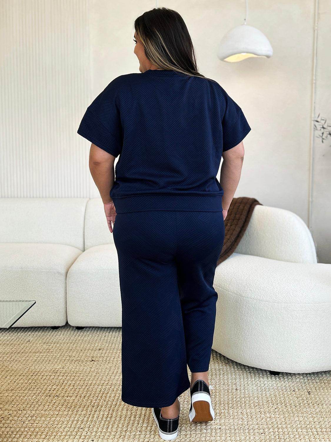 Double Take Full Size Texture Top and Pants Set for Women