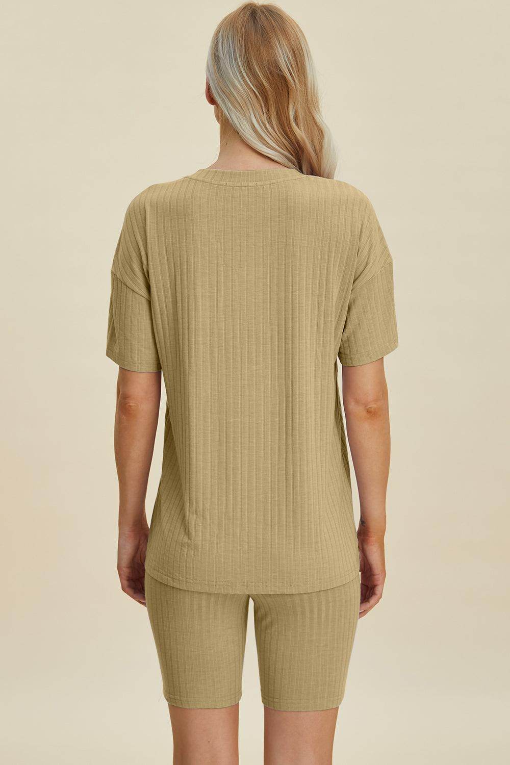 Basic Bae Full Size Ribbed V-Neck Top and Shorts Set For Women